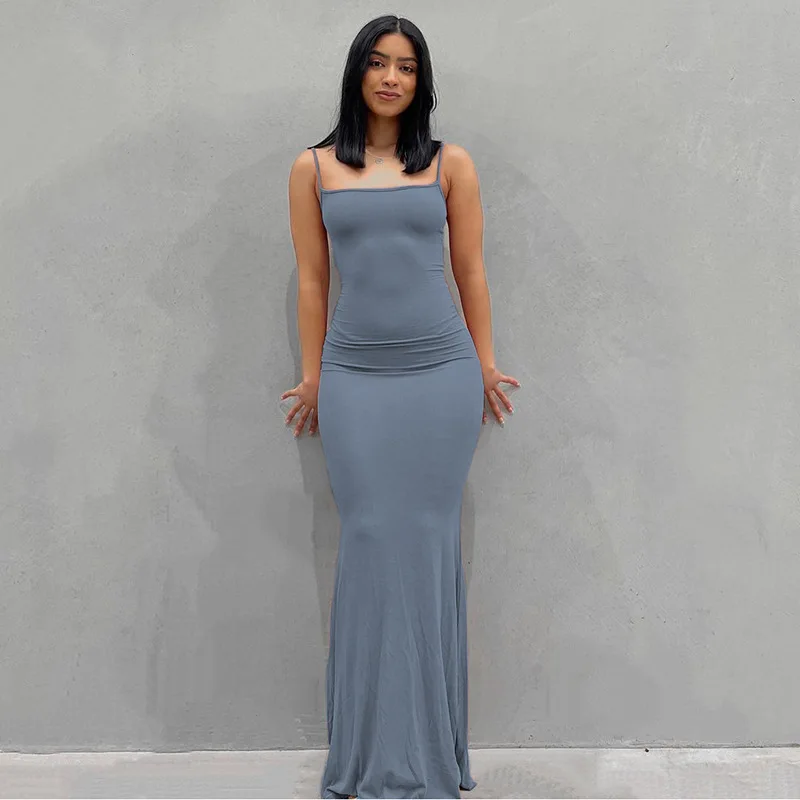 WMERCEDES IJING-Robe Maxi en Satin à Dos auxpour Femme, Tenues Sexy Élégantes, Batterie d'Été, Club