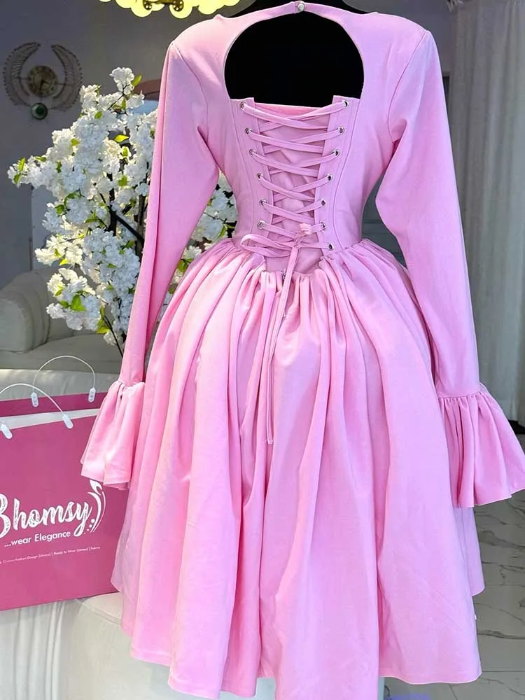Robe de printemps Sexy pour femmes, Vintage, Corset, avec manches, élégante, dos nu, romantique, ros