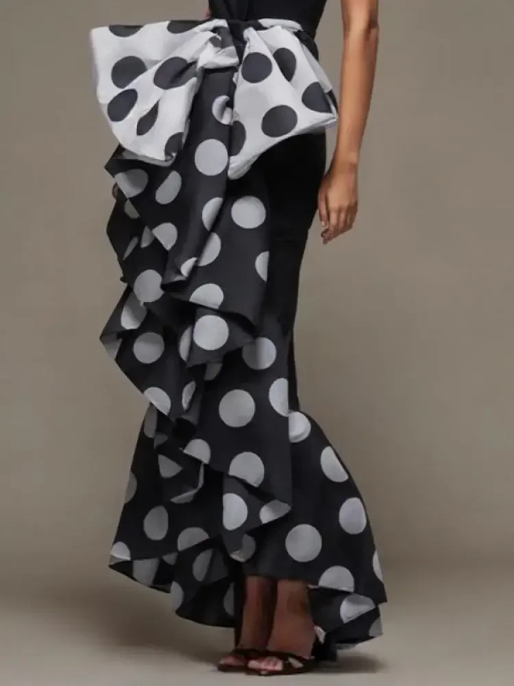 Bonboho-Robe fourreau serrée à pois pour femmes, robes de soirée à volants ornées de nœuds, robe de