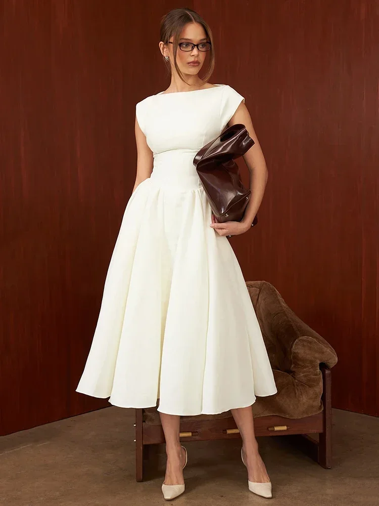 Oligai Robe Longue Crème Femme - Robe Élégante Manches Cape Dos Nu Coupe Cintrée Évasée pour Anniver