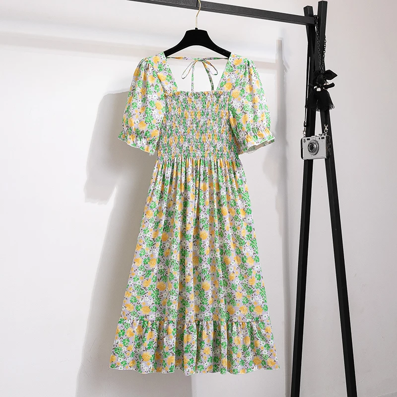 Robe d'été plissée en mousseline de soie pour femmes, tenue décontractée, plage, vacances, manches c