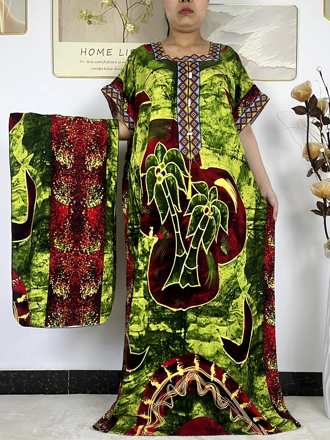 Abayas Musulmanes pour Femmes 2026 Nouvelle Mode Col Bateau Coton Imprimé Boubou Ample Robe Femme Du