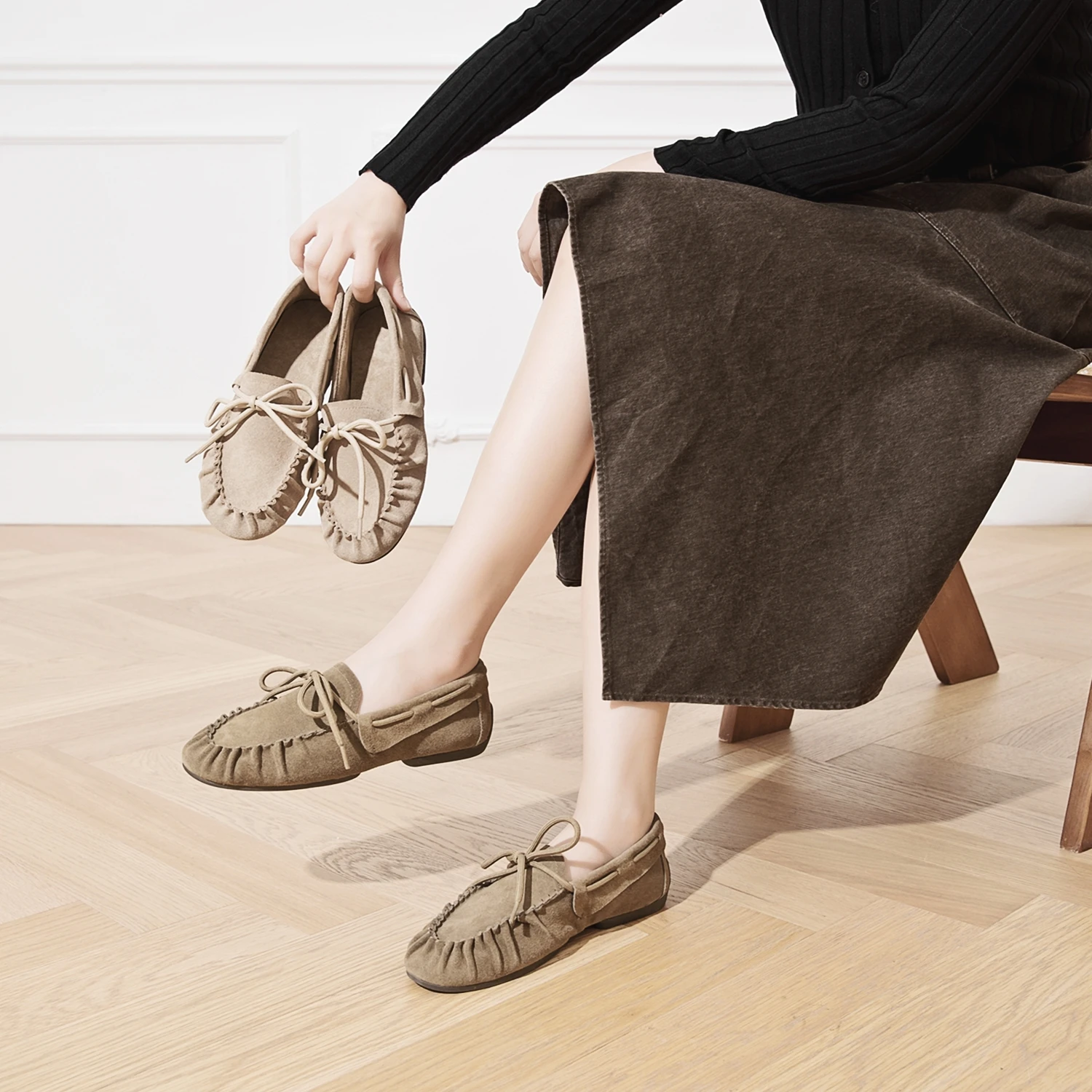 AIYUQI Chaussures de ballet pour femmes 2026 Nouveaux mocassins plats pour femmes en cuir véritable