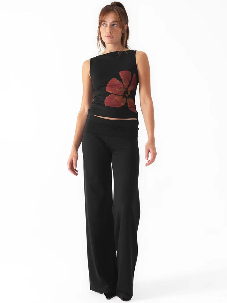Débardeur court imprimé floral pour femmes, ajusté, col bateau, sans manches, haut d'été pour fête,