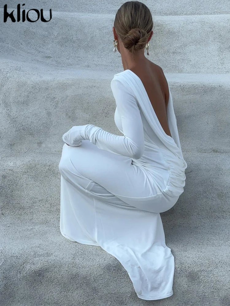 Kliou-Robe de Soirée Élégante à Manches sulfpour Femme, Tenue Élégante, Simple, Tendance Classique,