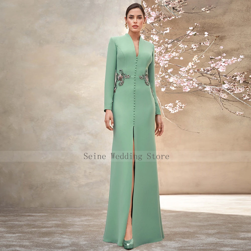 Robe de soirée sirène personnalisée pour la mère de la mariée/marié, couleur menthe, col en V, manch