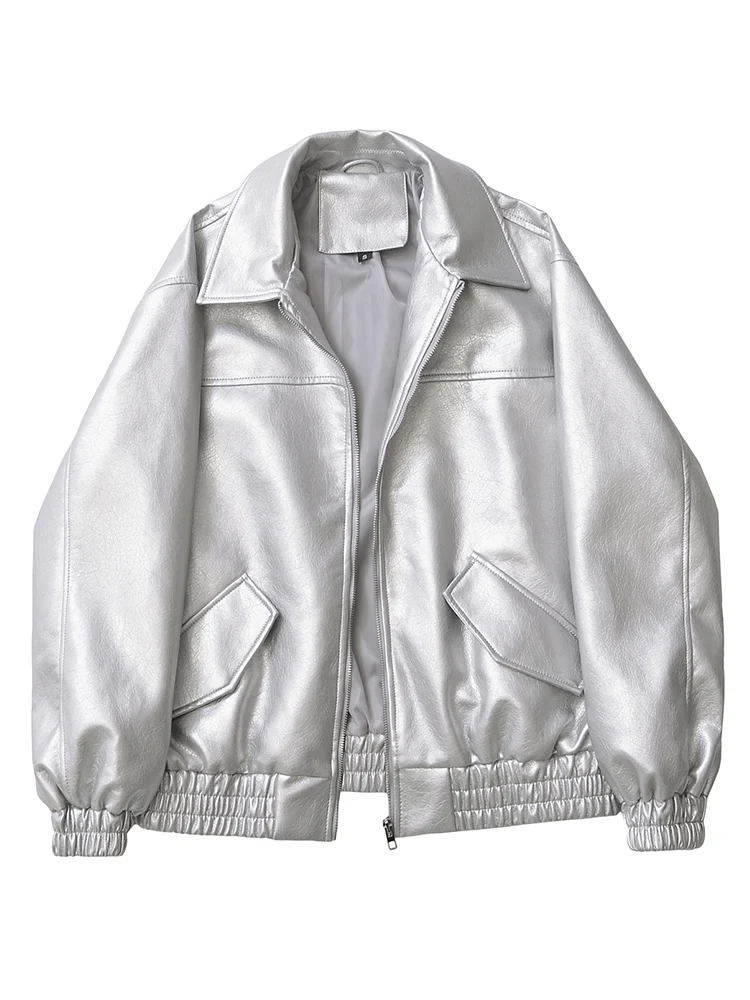 Ailegogo streetwear femmes Vintage Loose court pu faux cuir veste printemps automne femmes zip mante