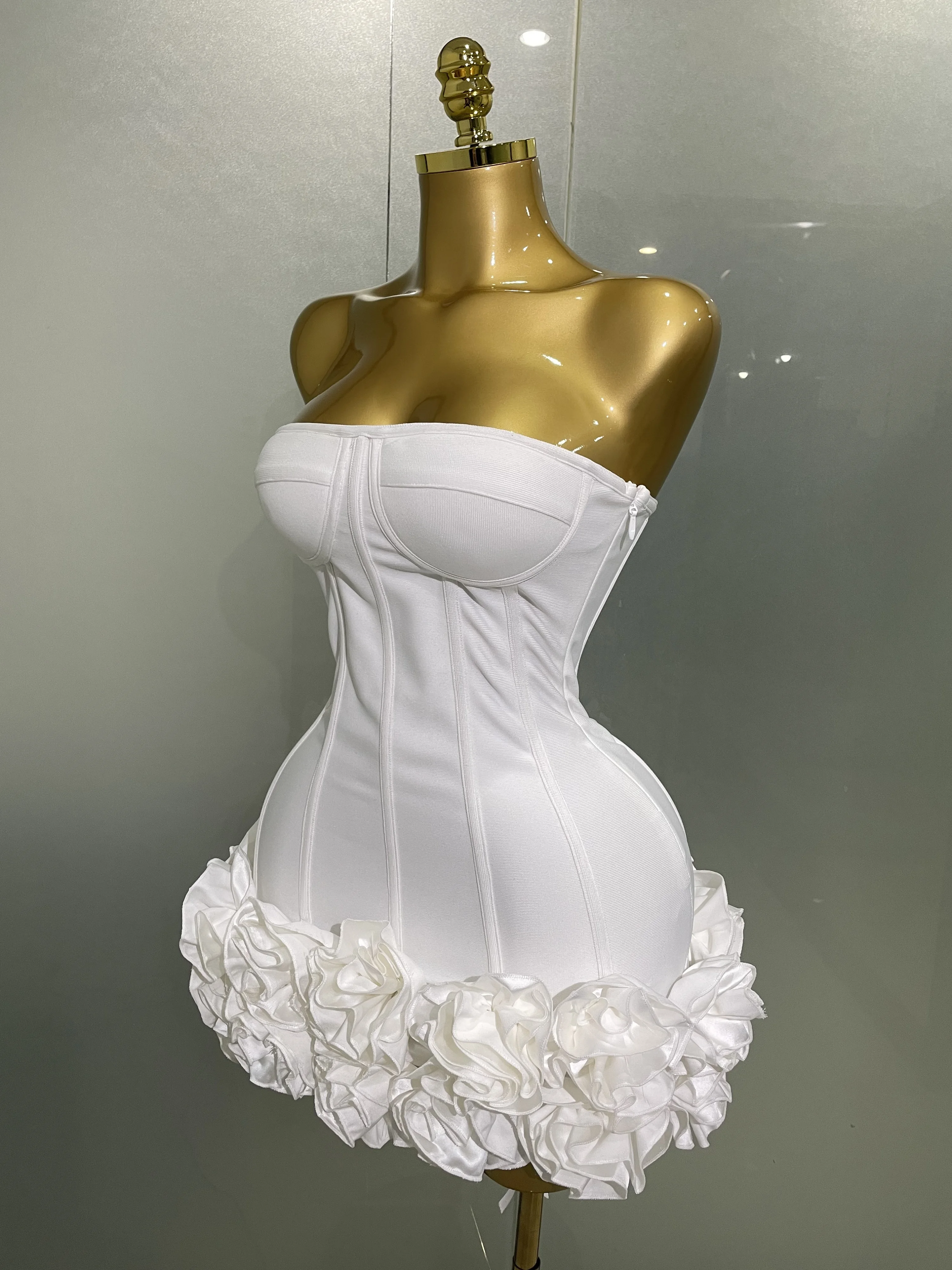 Robe de soirée à bandes pour femmes, sans bretelles, moulante, fleurs, Mini célébrité, Sexy, robes d
