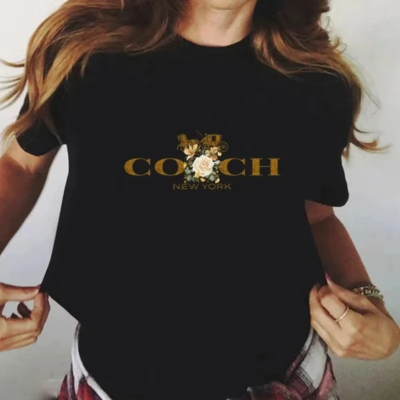 Printemps/été 2026 T-shirt femme de luxe imprimé haut col rond motif manches courtes Hip Hop T-shirt