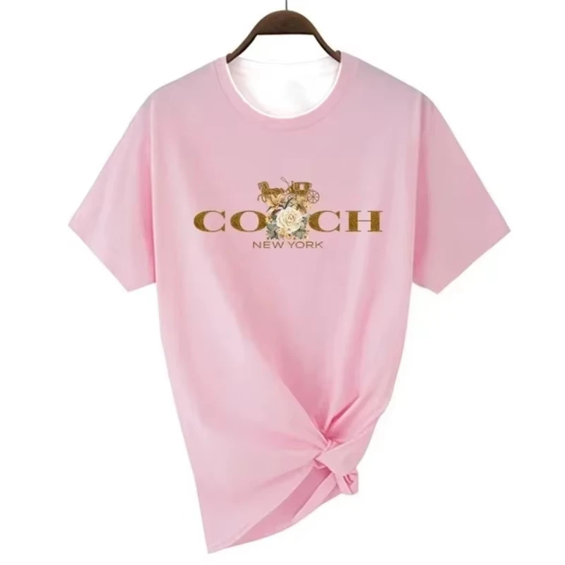 Printemps/été 2026 T-shirt femme de luxe imprimé haut col rond motif manches courtes Hip Hop T-shirt