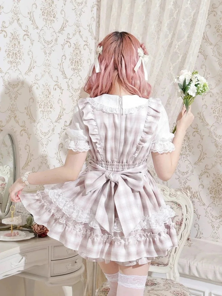 Japon Mine robe douce ensemble été 2025 filles femme mignon nœud dentelle champignon bord haut à car