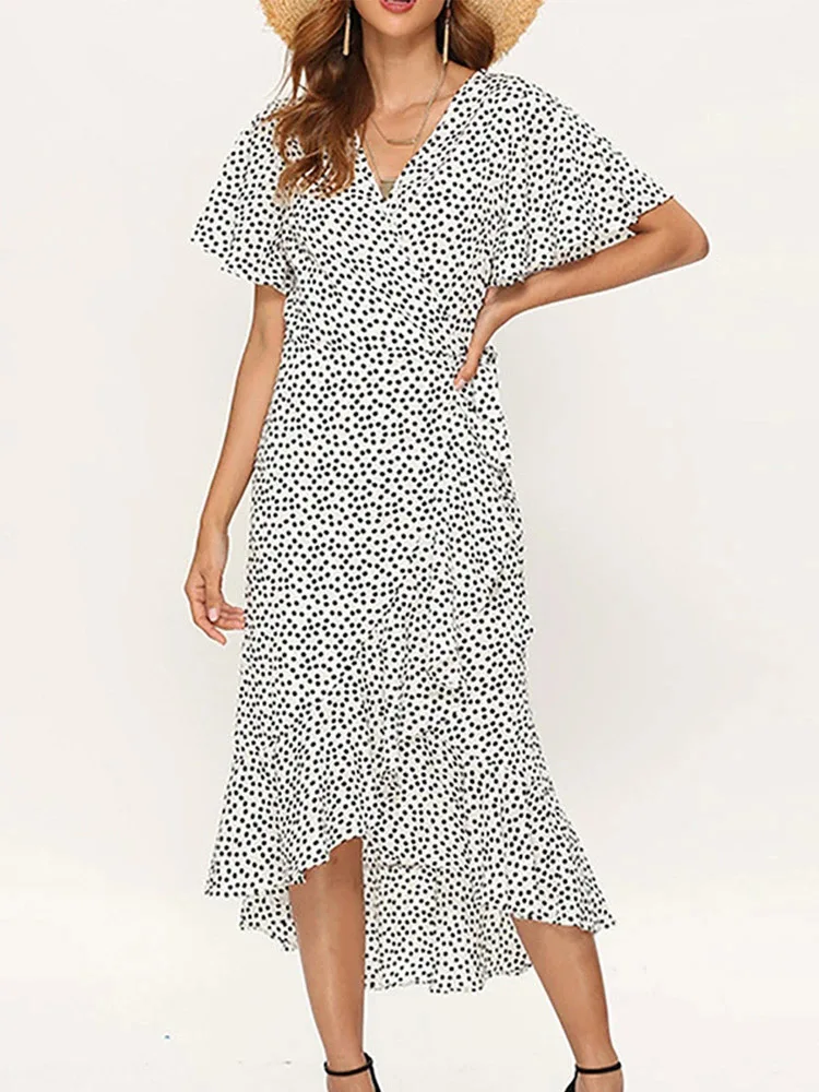 Robe longue en mousseline de soie pour femmes, imprimé floral, style boho, volants ronds, décontract