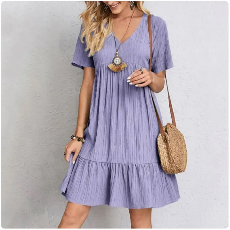 Robes péplum d'été pour femmes, col en v, manches courtes, taille ample, à volants, évasées, robes d