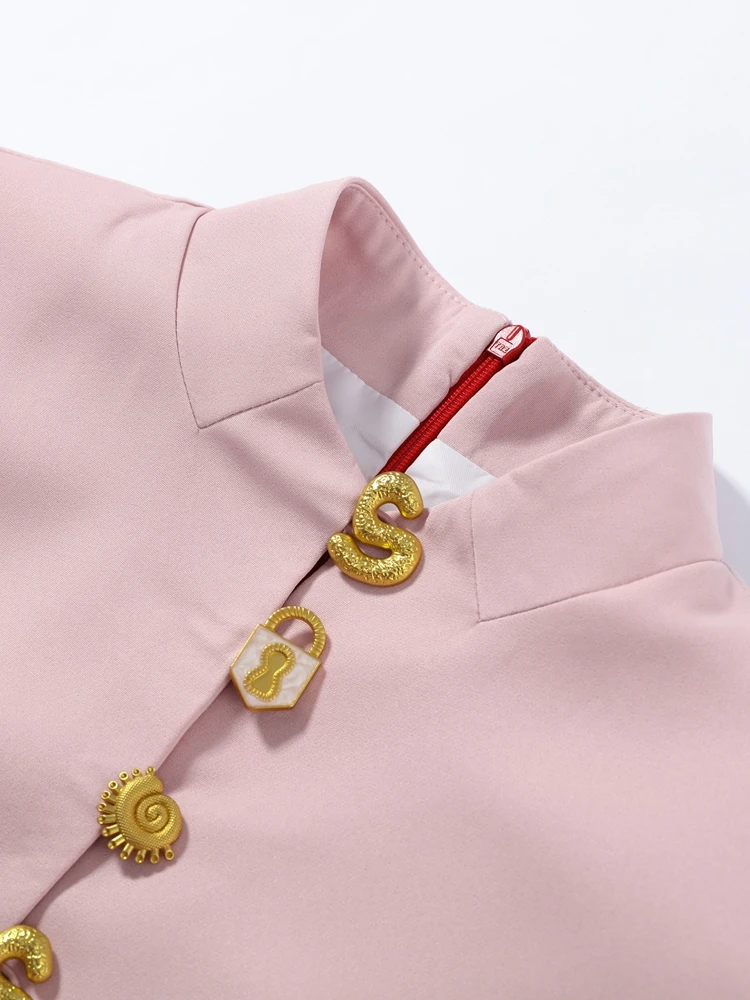 Nouvelle Robe Longue Élégante pour Femme, Col Montant Uni, Manches Courtes, Coupe Slim, Boutonnage S
