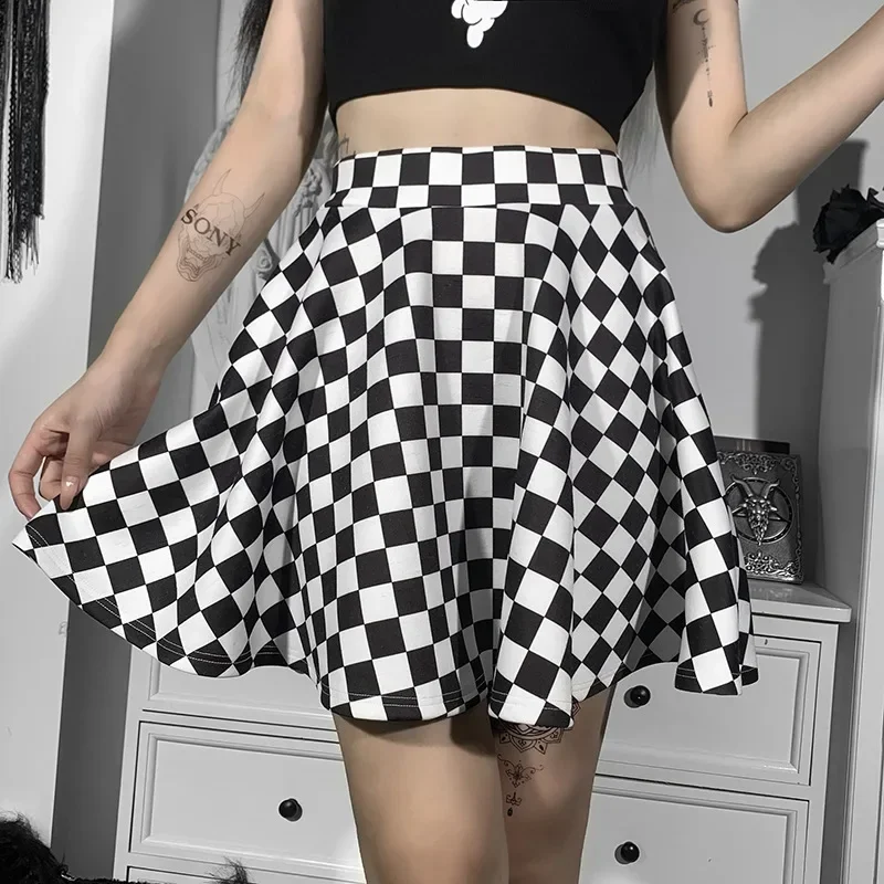 Jupe Sexy taille haute en été, gothique, Y2k, Harajuku, fille foncée, contraste, couture à carreaux
