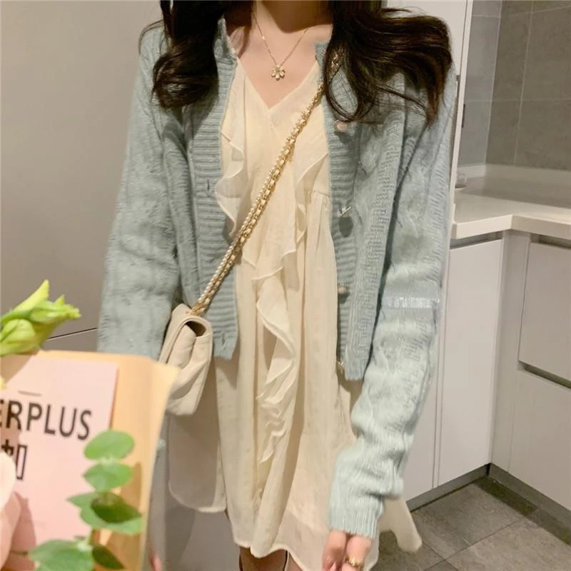 Robe de princesse élégante à manches longues pour femmes, col en V à volants, design de base, mini,