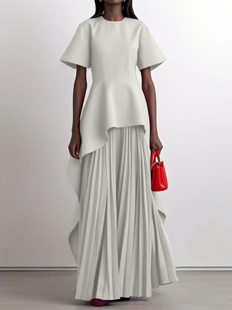 Yeezzi – robe Peplum élégante pour femmes, pour Banquet de mariage, manches courtes plissées, ourlet