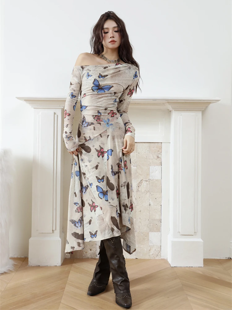 Contest ERART-Robe mi-longue en maille avec lettre papillon pour femme, imprimé Off The Initiated, m