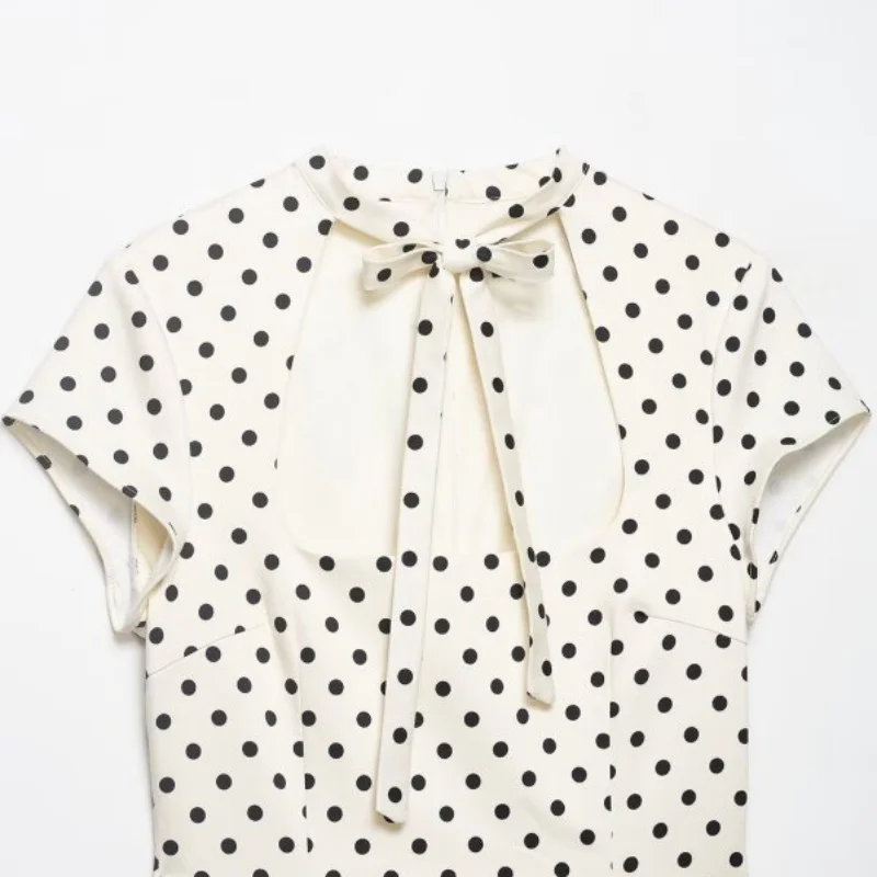 Mini-robe à découpes avec nœud papillon sur le devant, robe moulante à pois à manches courtes pour f