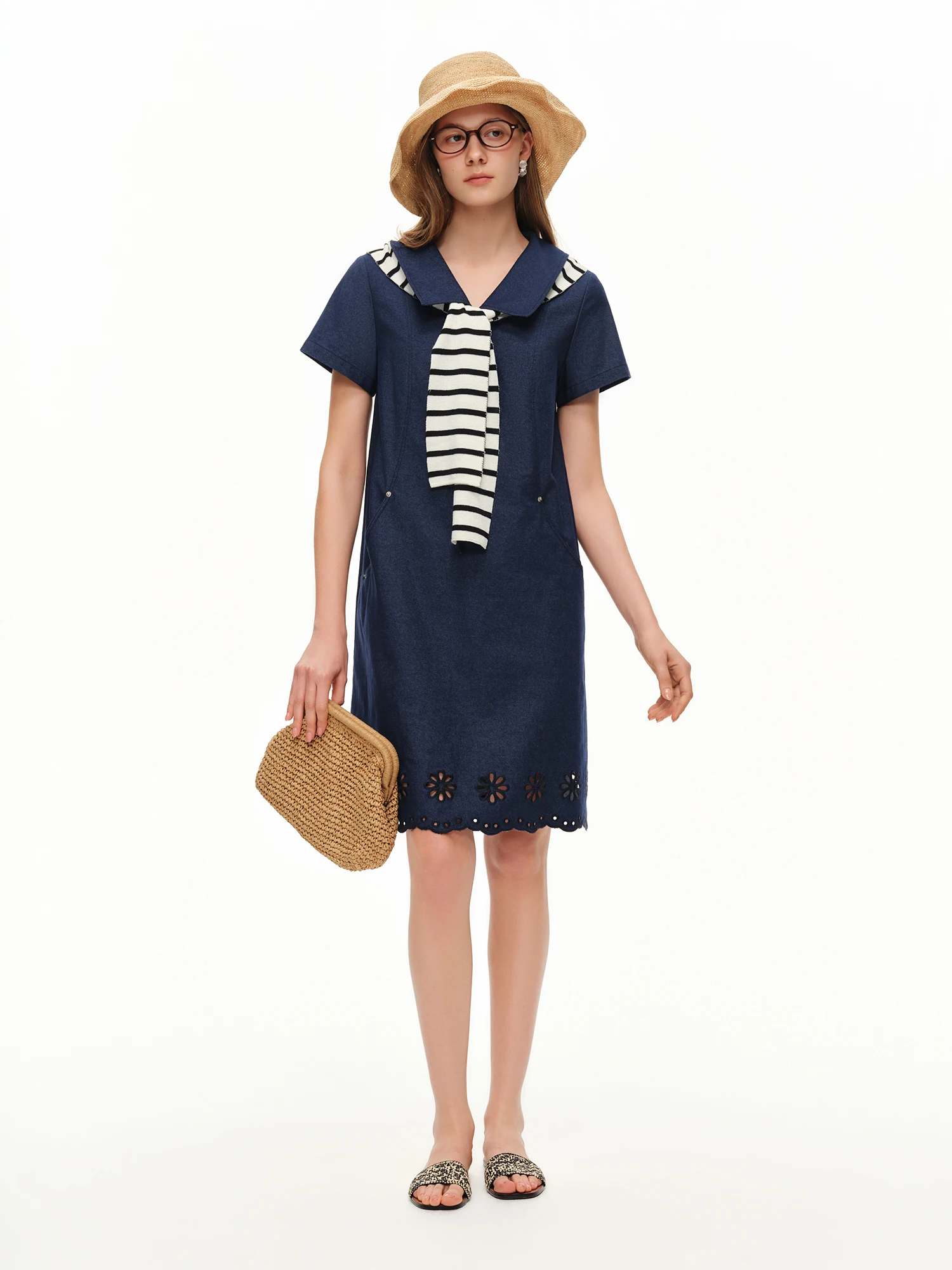 DUSHU Nouvelle Robe Trapèze Effet Jean pour Femme Été 2026, Robe Midi Vintage Coupe Ajustée pour le 