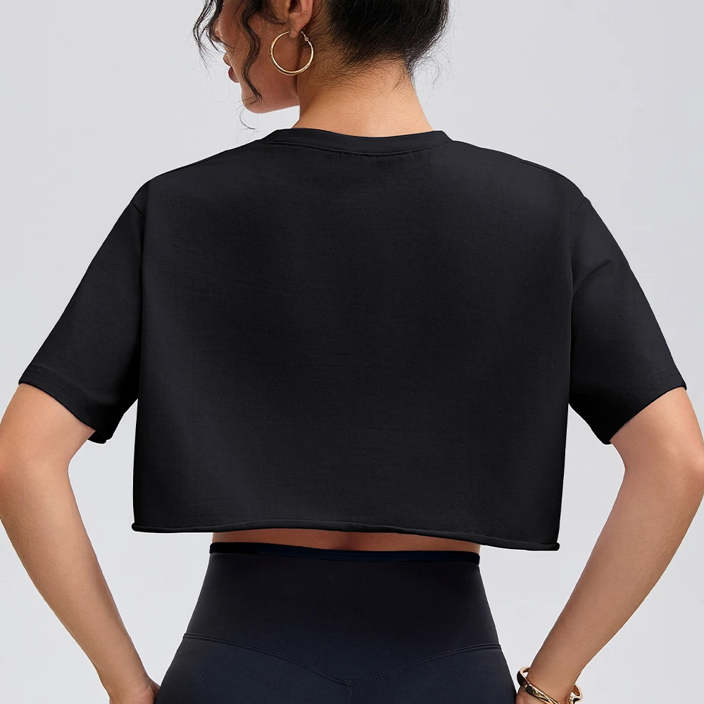 Anfilia femmes mode chemises de Yoga coupe ample col rond manches courtes 95% coton respirant gymnas