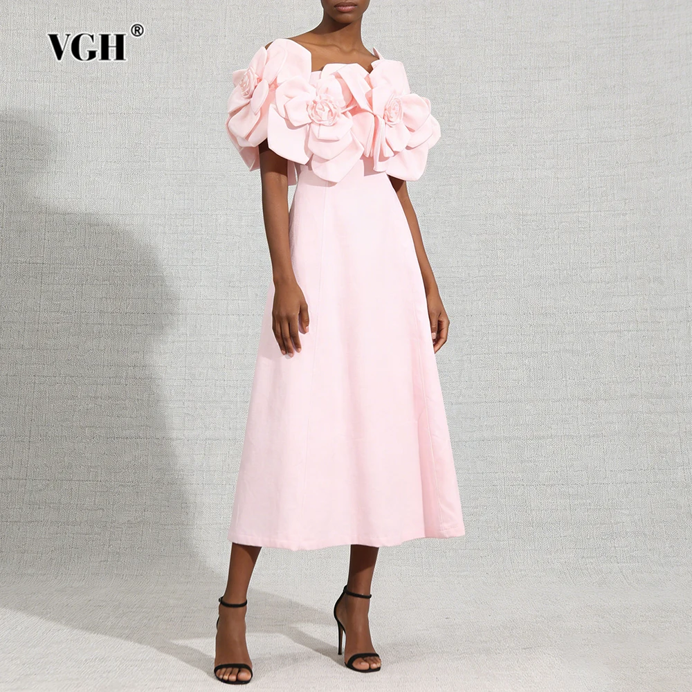 VGH – robe de dîner élégante et solide pour femmes, col en V, manches épaules dénudées, taille haute