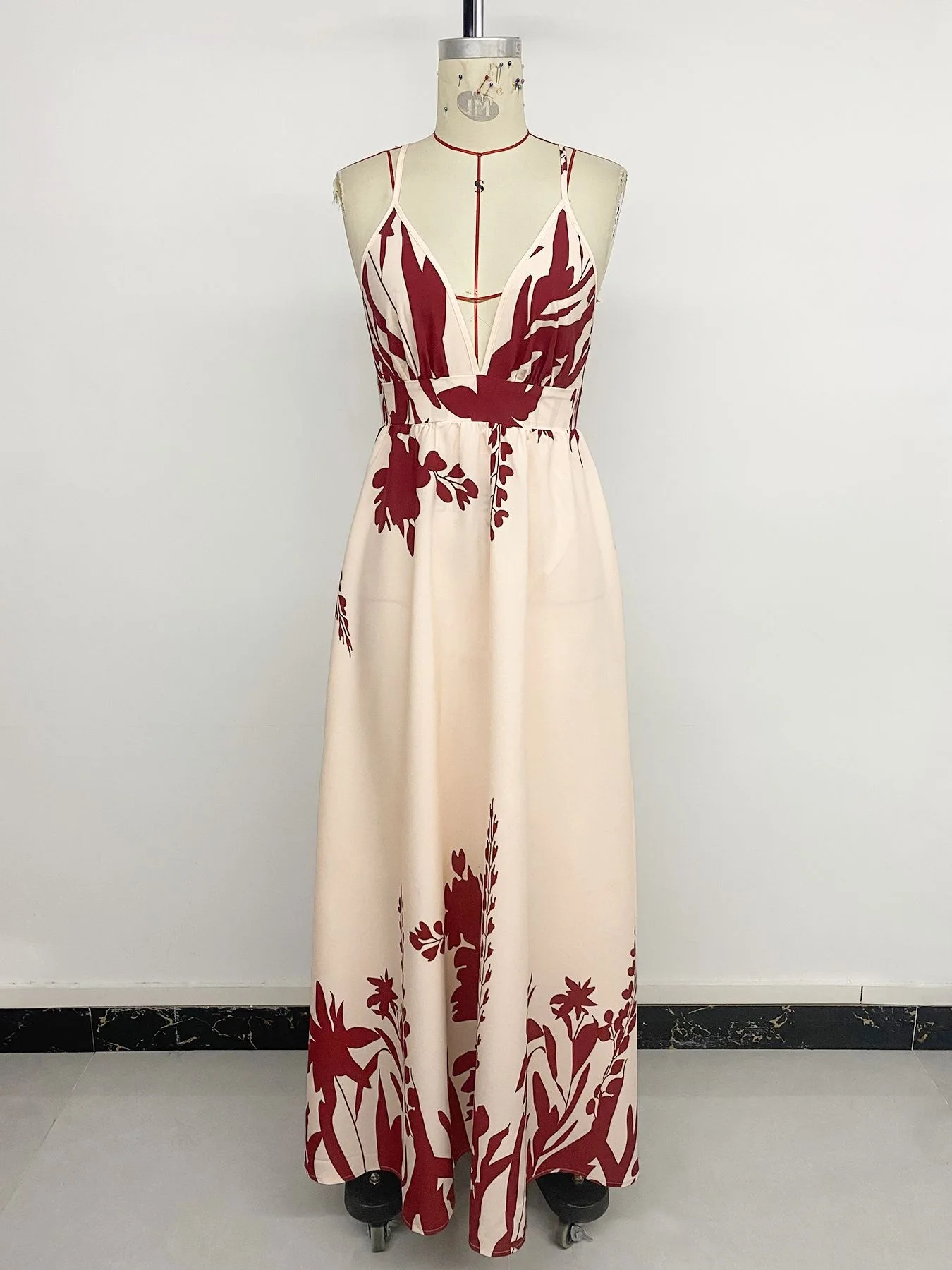 Robe longue décontractée d'été pour femme, col en V, imprimé floral, dos nu, sans manches, style sli