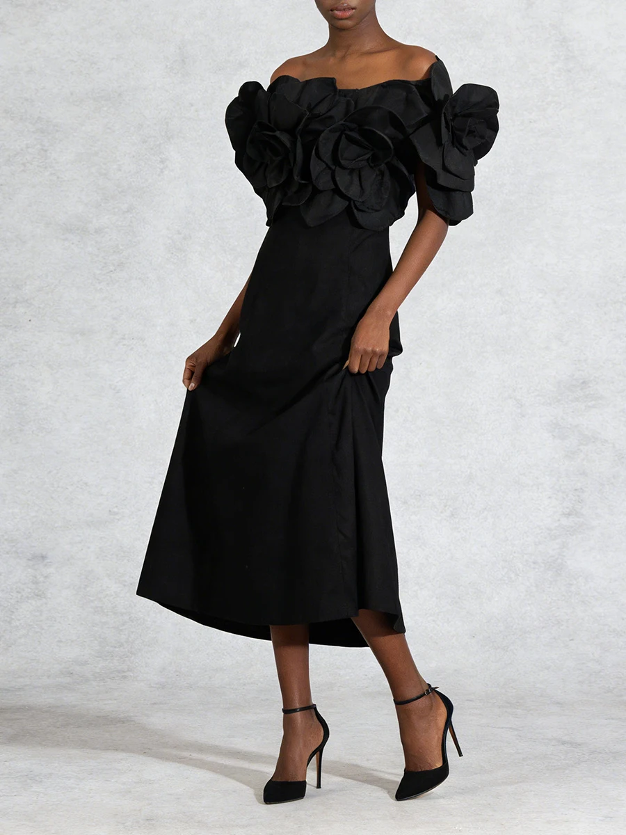 VGH – robe de dîner élégante et solide pour femmes, col en V, manches épaules dénudées, taille haute