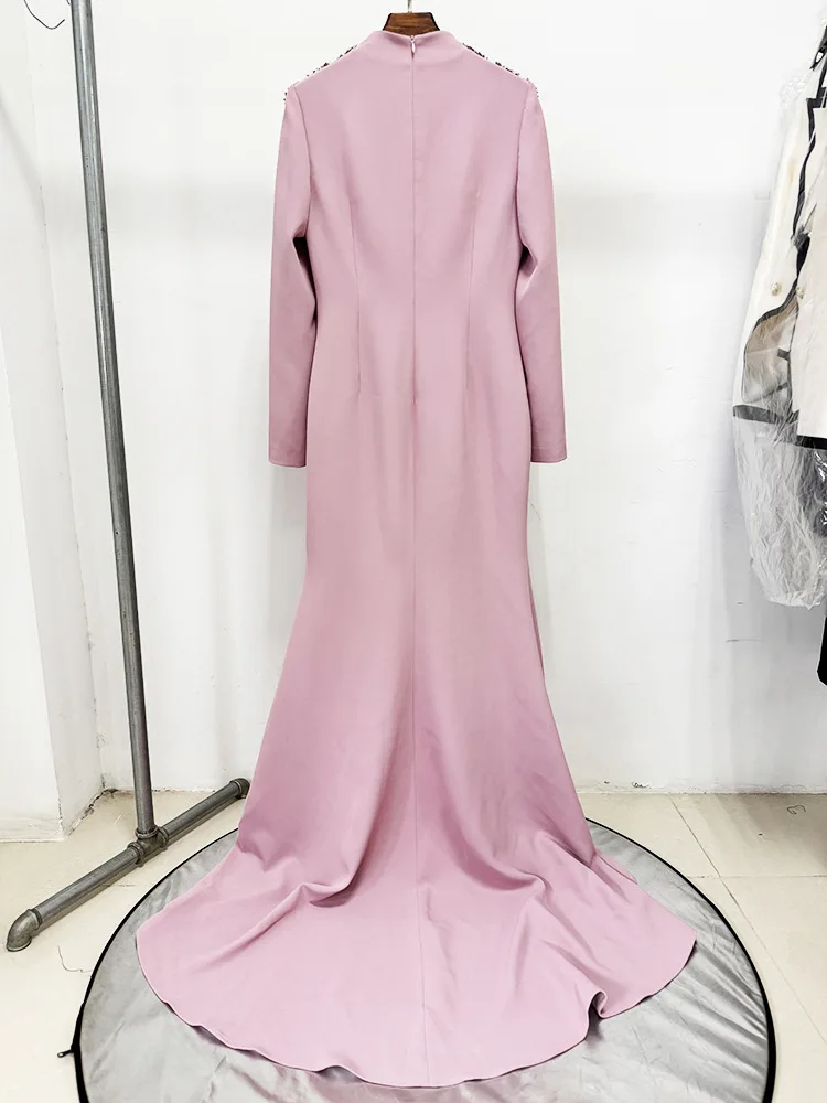 HIGH STREET nouvelle mode 2025 Designer femmes diamants perlés fendu longue robe Maxi