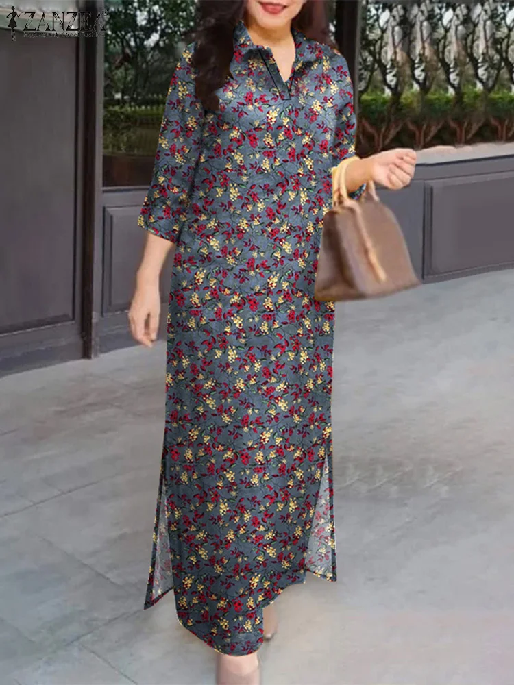 2025 automne mode imprimé fleuri robes ZANZEA femmes Robe longue Vintage 3/4 manches travail Robe d'