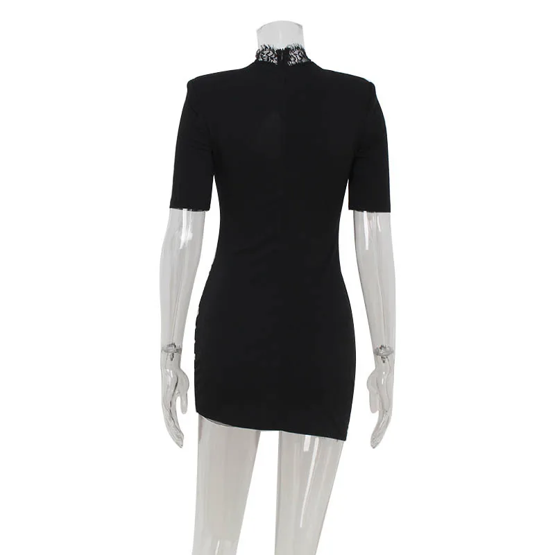 Robes à col haut pour femmes, mini robe éducative, tenues à demi-manches, gaine de tambour évidée, p