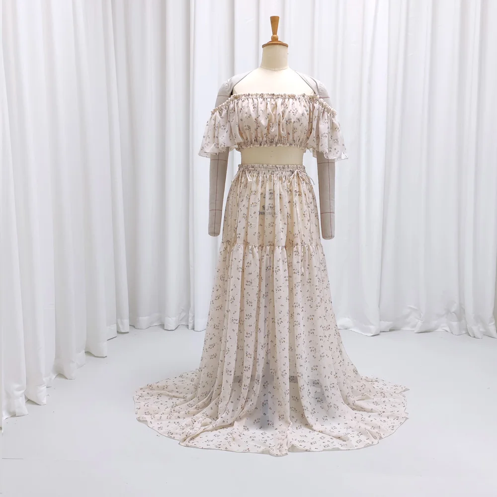 Robe de maternité en mousseline de soie, épaules dénudées, imprimé doux, robe de maternité, pour réc
