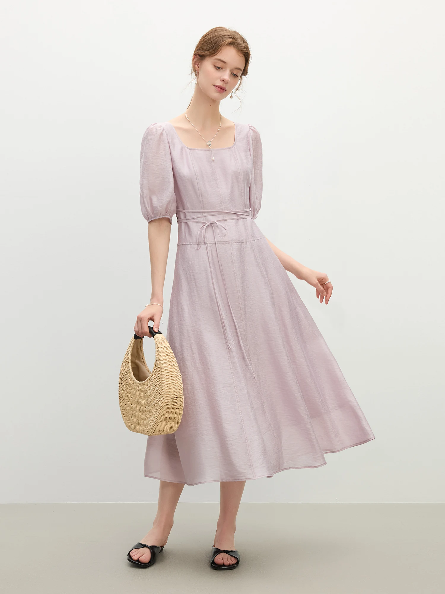 FSLE manches bouffantes col carré robe de Style français pour les femmes 2025 été nouveauté romantiq