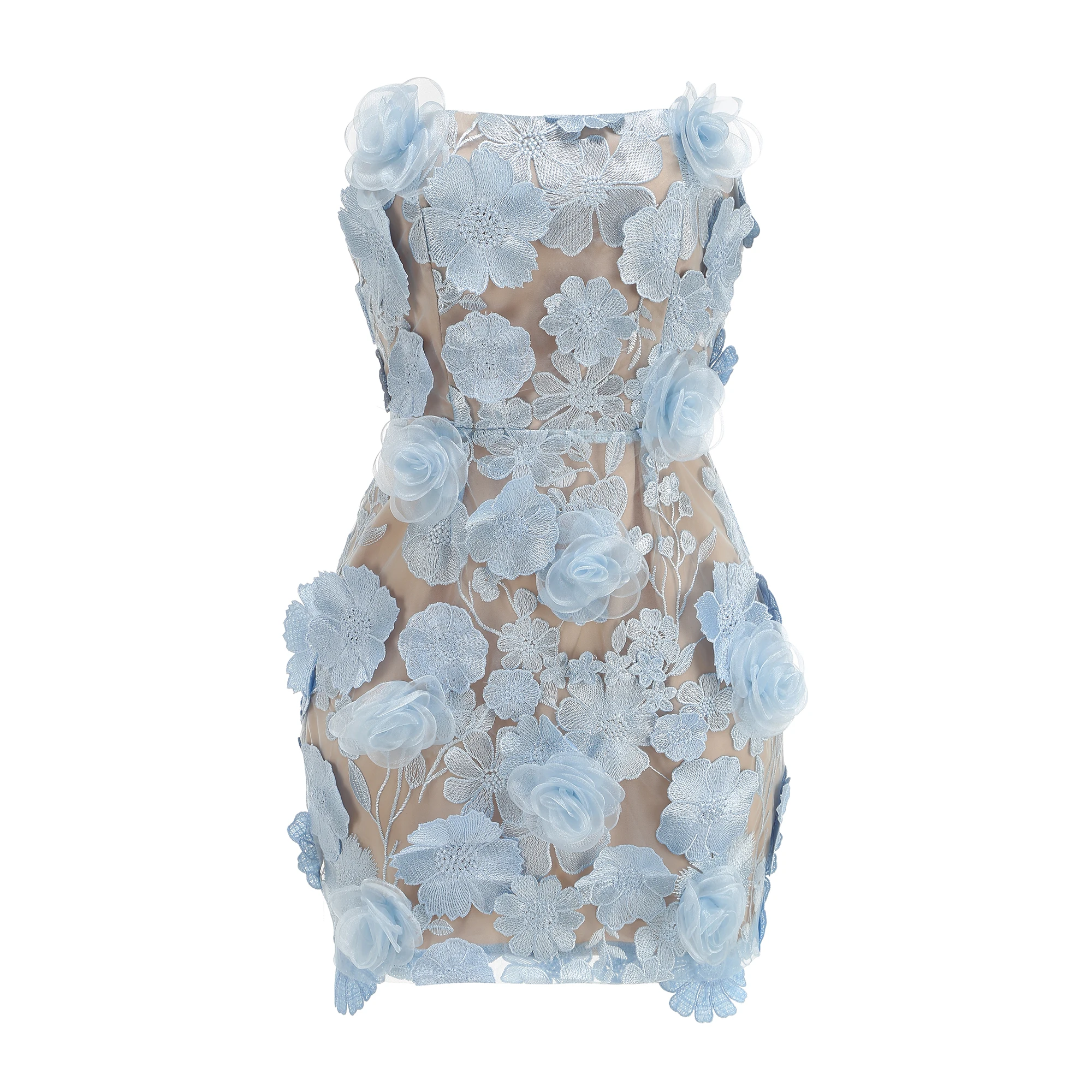 Nouvelle robe sexy sans bretelles à fleurs brodées, robe de soirée réglable avec cravate au dos pour