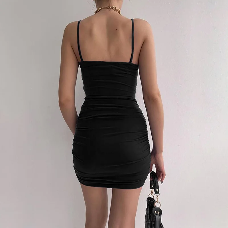 Robe Sexy moulante à bretelles Spaghetti pour femmes, dos nu, plis de hanche, décontractée, Streetwe
