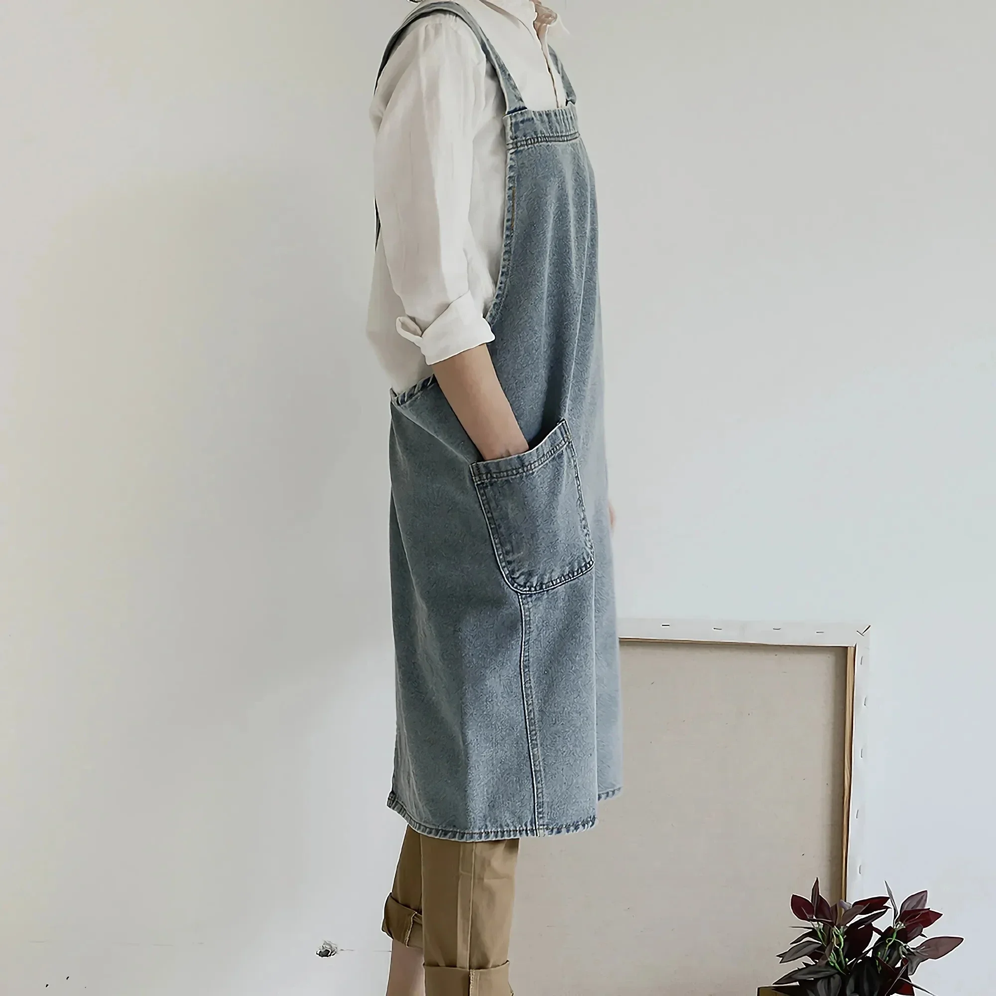Robe coréenne en Denim pour femmes, tablier en tissu de coton, pour jardin, cuisine, cuisson, access