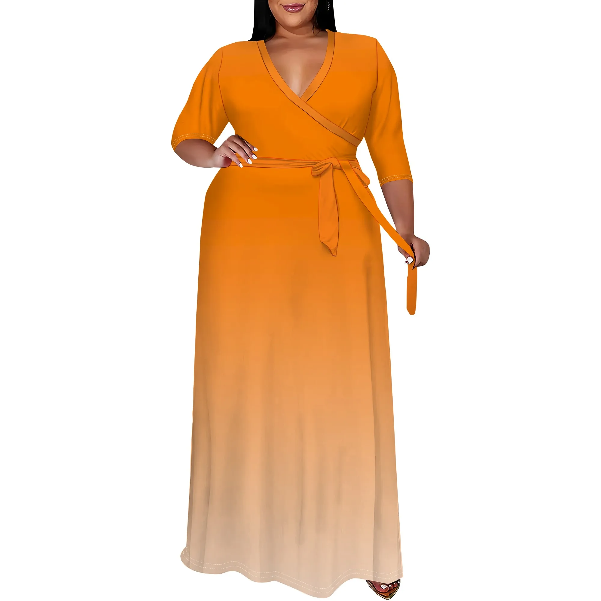Robe Maxi grande taille pour femmes, tenue d'été décontractée, col en v, manches 3/4, motif Floral, 