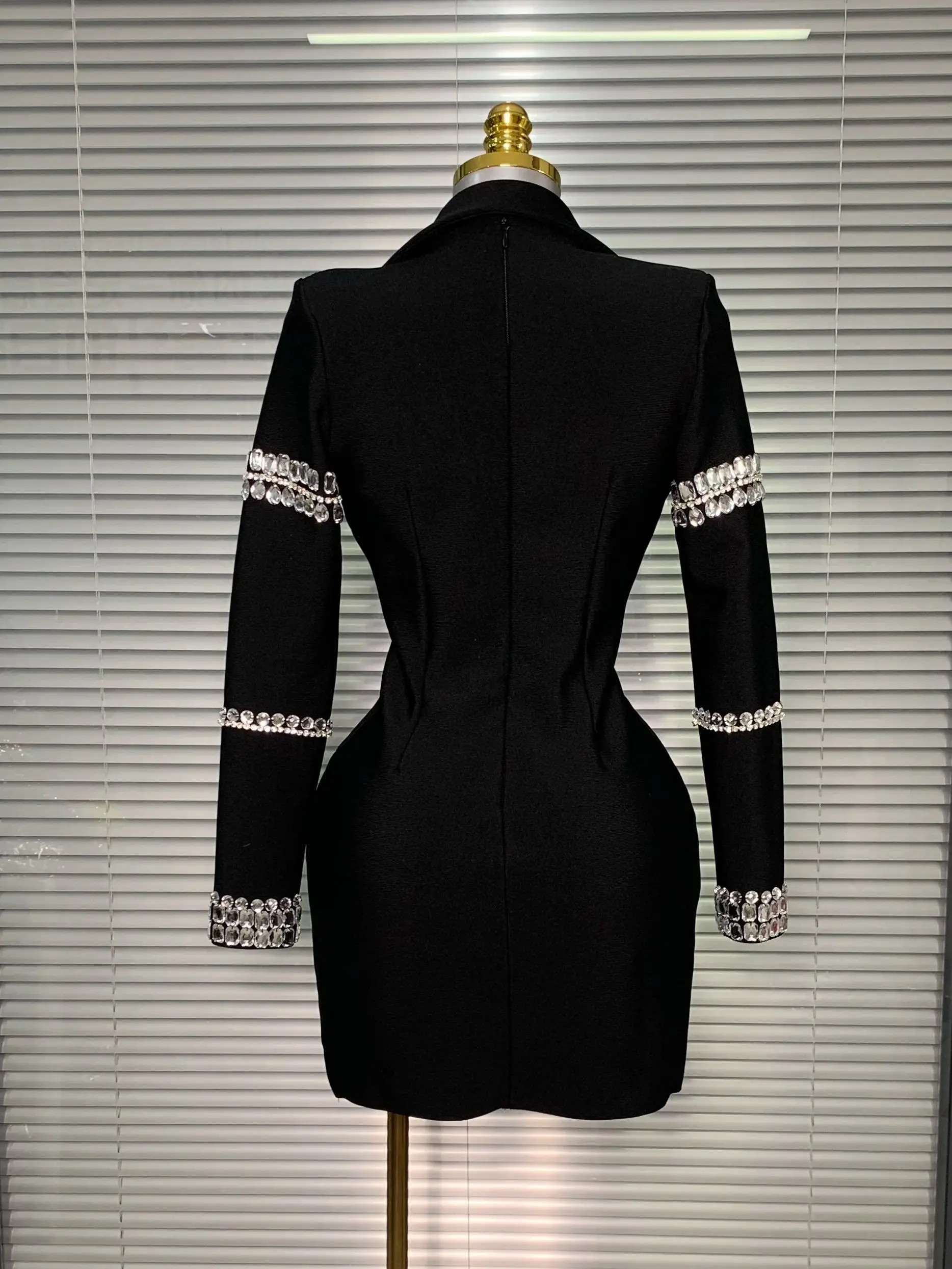 Robe à bandes pour femmes, flambant neuf, Sexy, décolleté en V profond, manches longues, Blazer perl