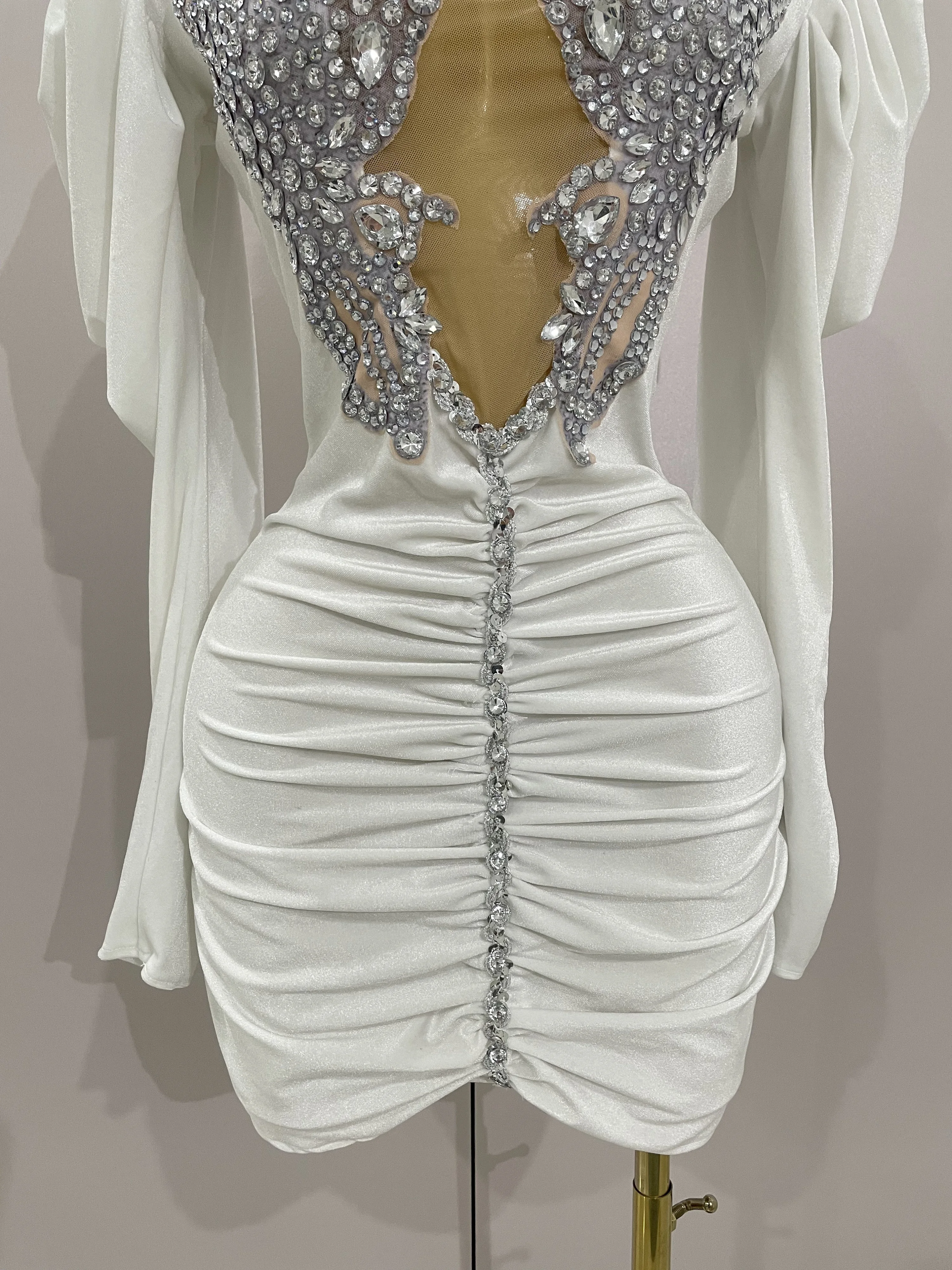 Robe courte de luxe en velours blanc pour femmes, cristaux scintillants, maille Sexy, élégante, robe