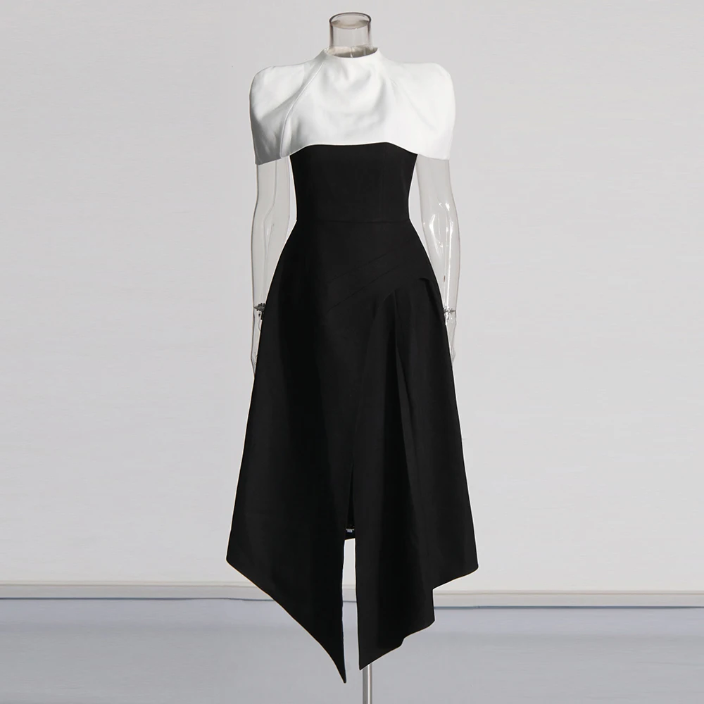 TWOTWINSTYLE détachable cape robes élégantes pour les femmes col carré sans manches taille haute hit