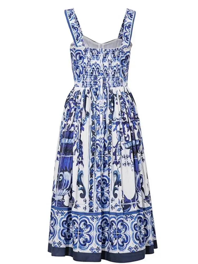 Robe longue d'été JAMERARY à imprimé floral en porcelaine bleue et blanche pour femmes Bretelles Fer