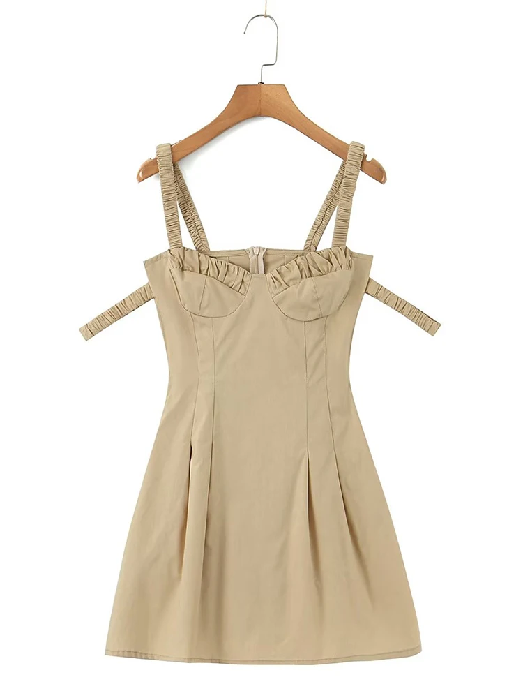 YENKYE-Mini robe plissée à double sangle élastique pour femme, robe trapèze sexy, style corset fronc