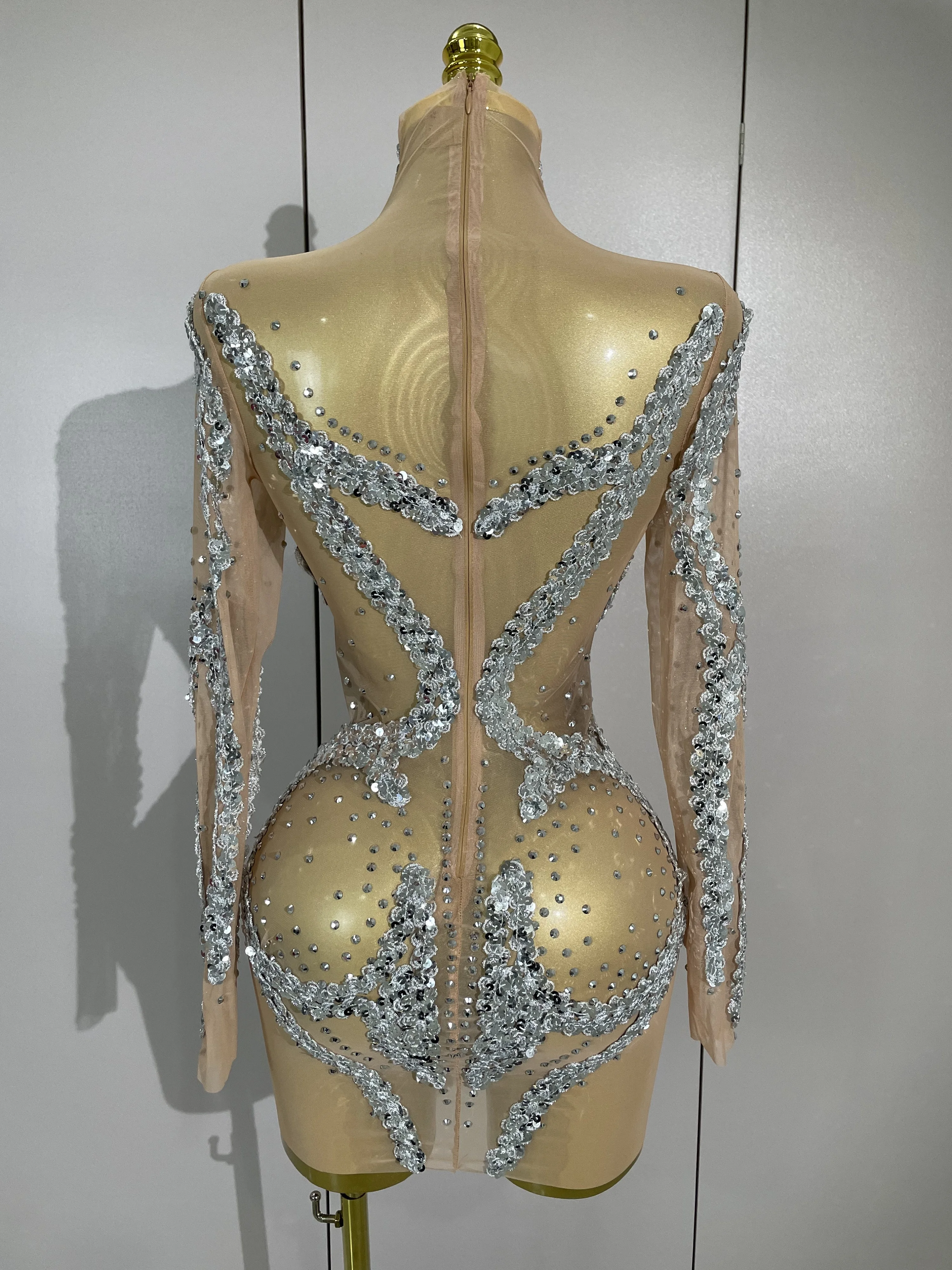 STOCK strass scintillants Sexy maille transparente Mini robe réveillon fête d'anniversaire danse dis
