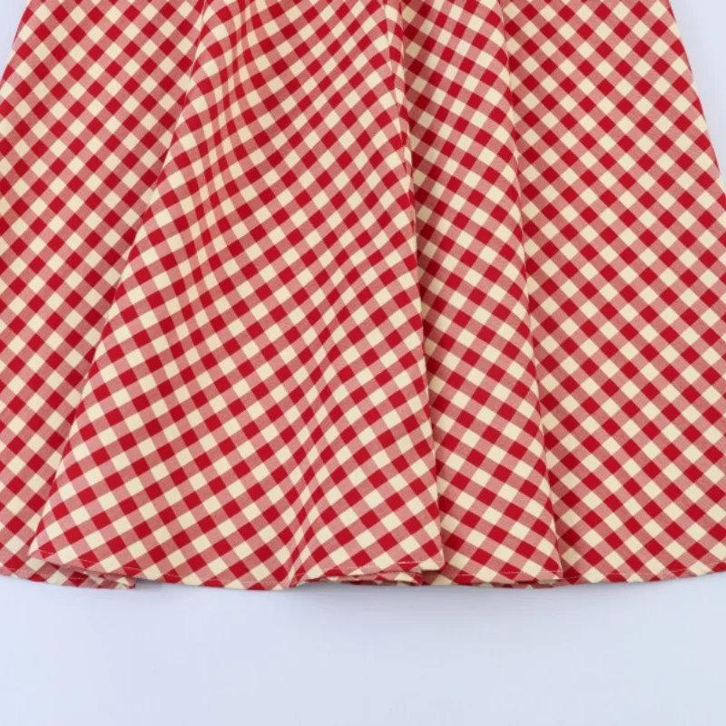 Jupe midi trapèze rouge à carreaux pour femme – Taille haute, ourlet évasé, jupe décontractée de pri