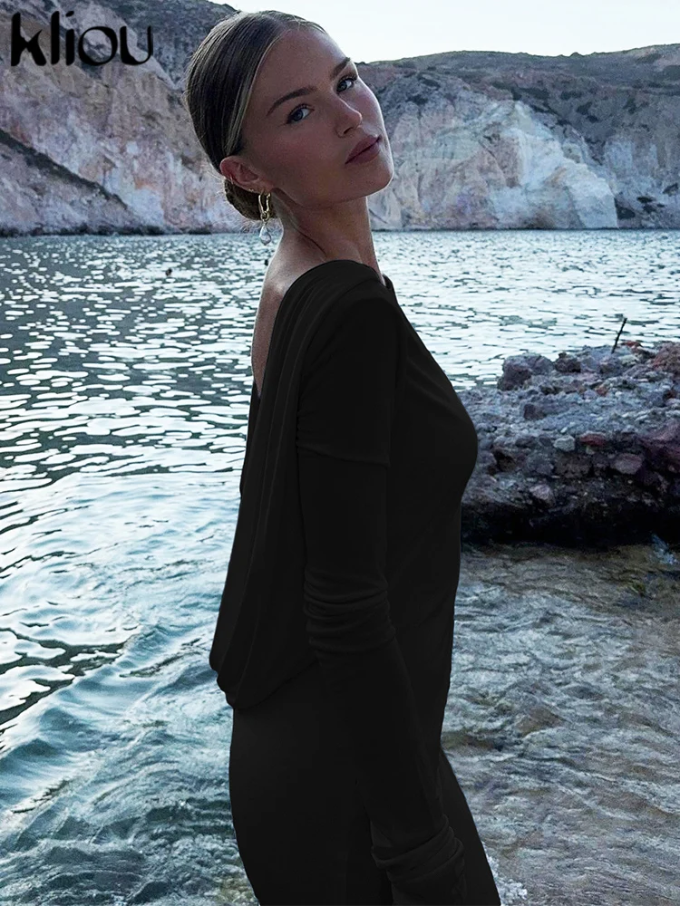 Kliou-Robe de Soirée Élégante à Manches sulfpour Femme, Tenue Élégante, Simple, Tendance Classique,