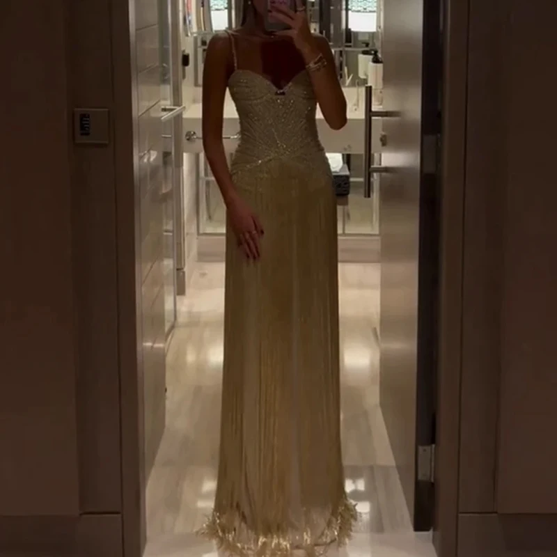 Robe portefeuille Sexy sans manches à franges creuses, dos nu, coupe cintrée, à paillettes brillante