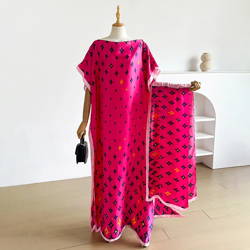 Nouvelle Robe Longue Ample en Soie Mélangée, Style Plage, Motif Moyen-Orient Imprimé, Élégante Robe 