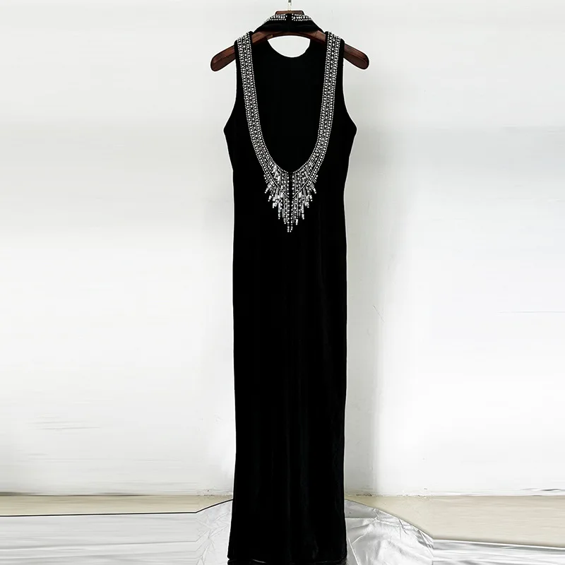 Robe à perles lourdes pour femmes, Streetwear tendance, élégante, amincissante, Sexy, dos nu, en vel