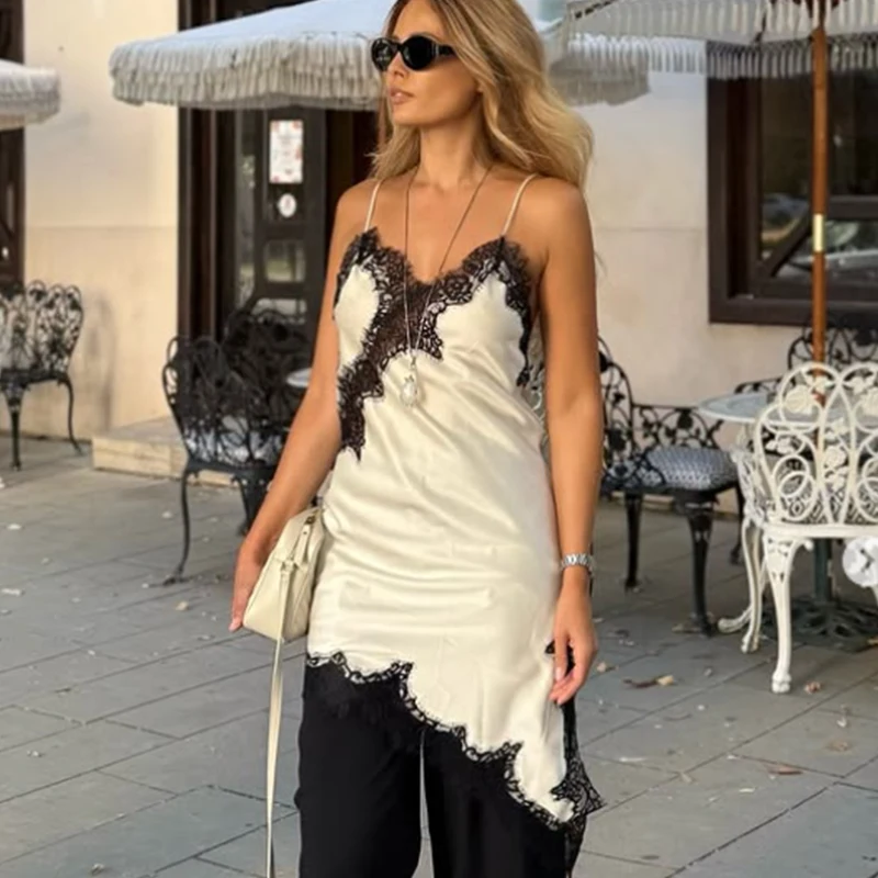 HXAO Slip femmes robes sans manches robe en dentelle noire femme asymétrique robes de soirée élégant