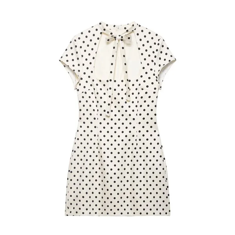 Mini-robe à découpes avec nœud papillon sur le devant, robe moulante à pois à manches courtes pour f